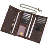 Vintage Leather Bifold Wallet with Metal Chain