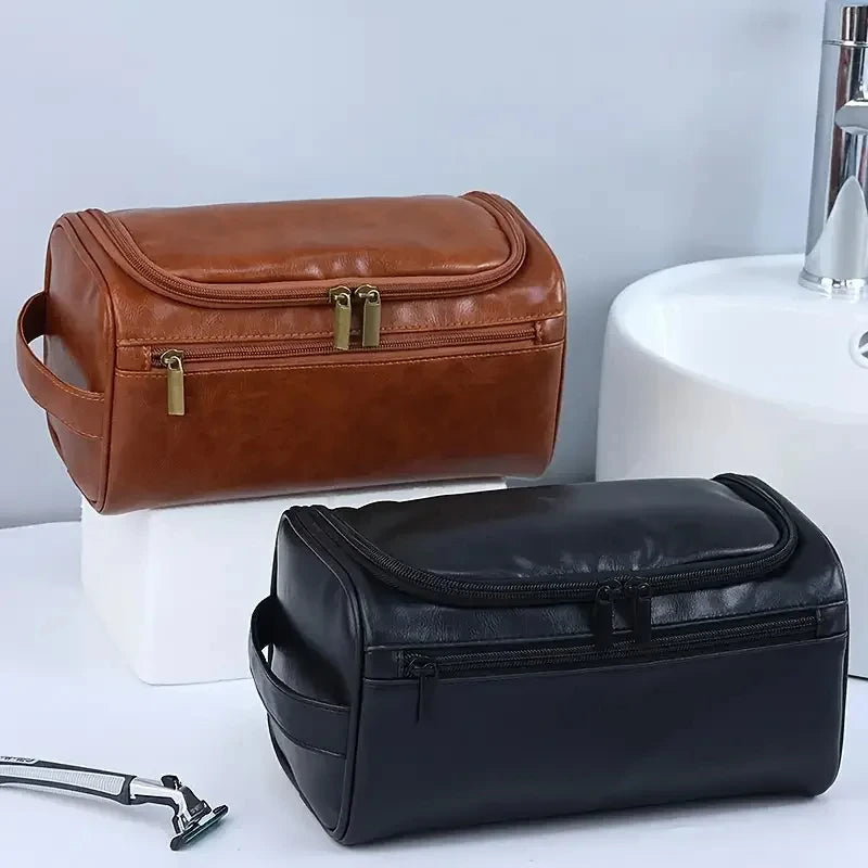 Hanging Leather Toiletry Bag with Durable Water-Resistant Design