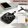 A black mini coin purse with a floral design and a strong hook is shown on a white surface.