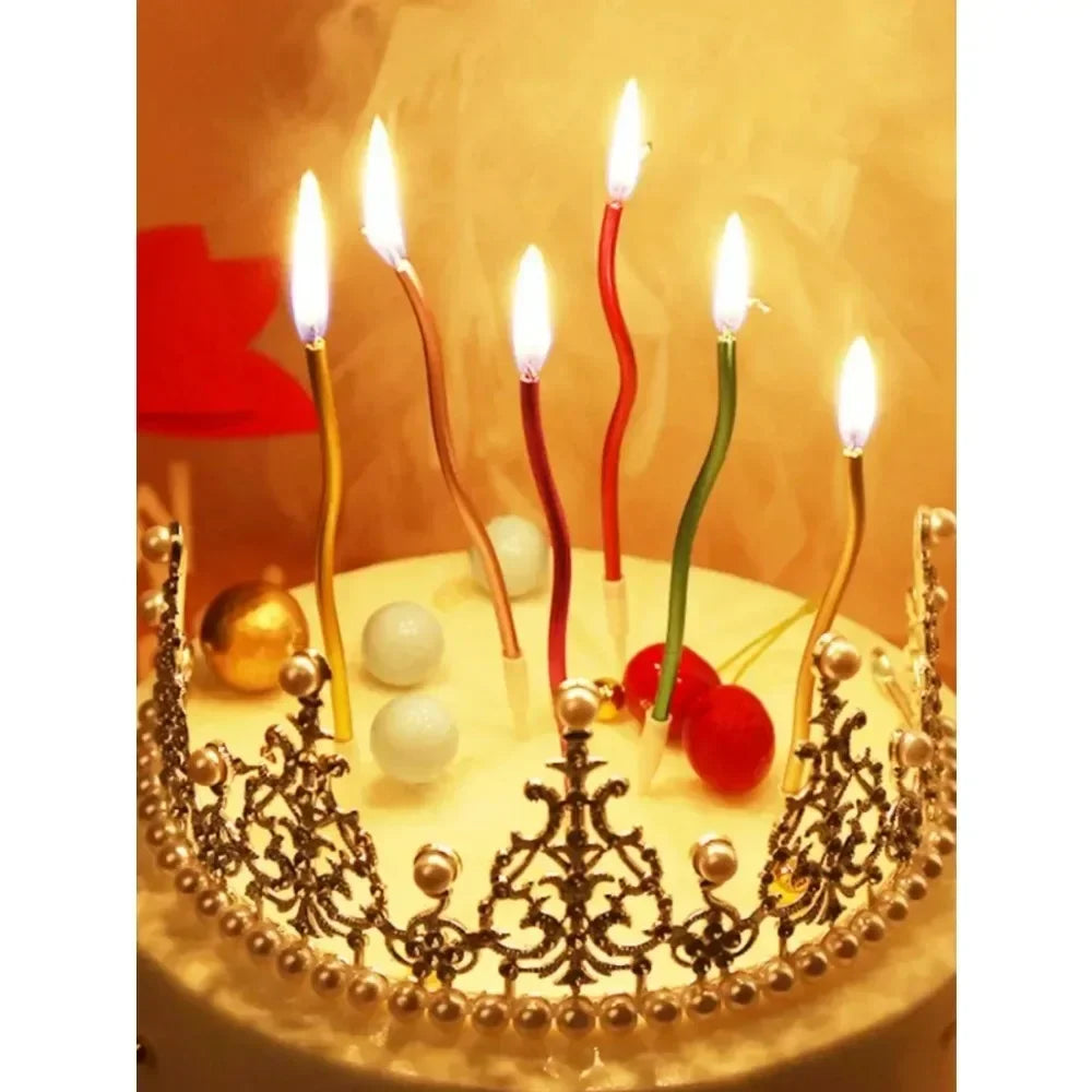 Spiral Birthday Cake Candles, Set of 6 Long Thin Decorative Candles for Cakes and Desserts