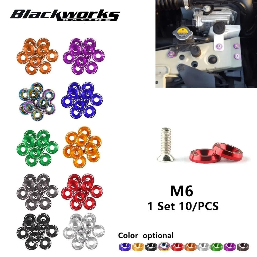 Aluminum Concave Fender Washer Screw Kit (10-Pack) for Automotive Use