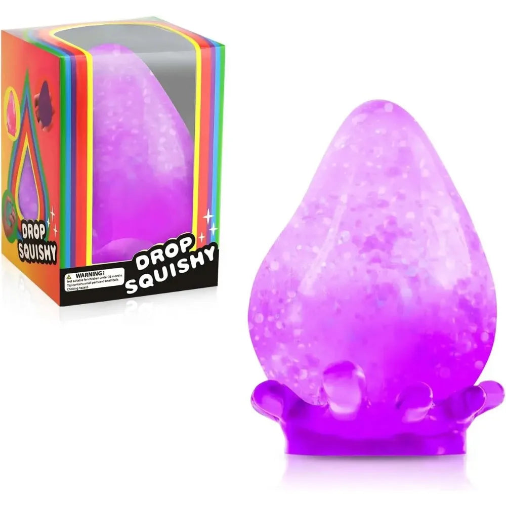 Lila Stressball-Produkt in farbenfrohter Box auf weißem Hintergrund.