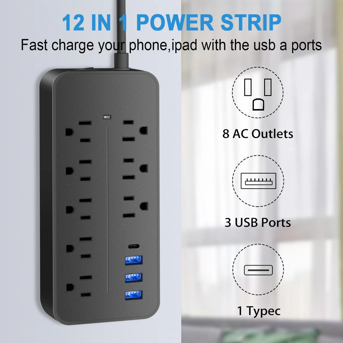12-in-1 Multi-Port Surge Protector Power Strip