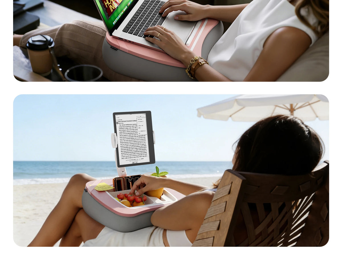 Adjustable Tablet Pillow Stand with Snack Bowl & Foldable Arm