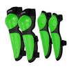 A set of bright green motocross body armor elbow and knee pads for children.