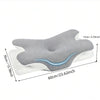 Graue ergonomische Memory-Foam-Nackenkissen mit hellblauer Akzentlinie, flach dargestellt