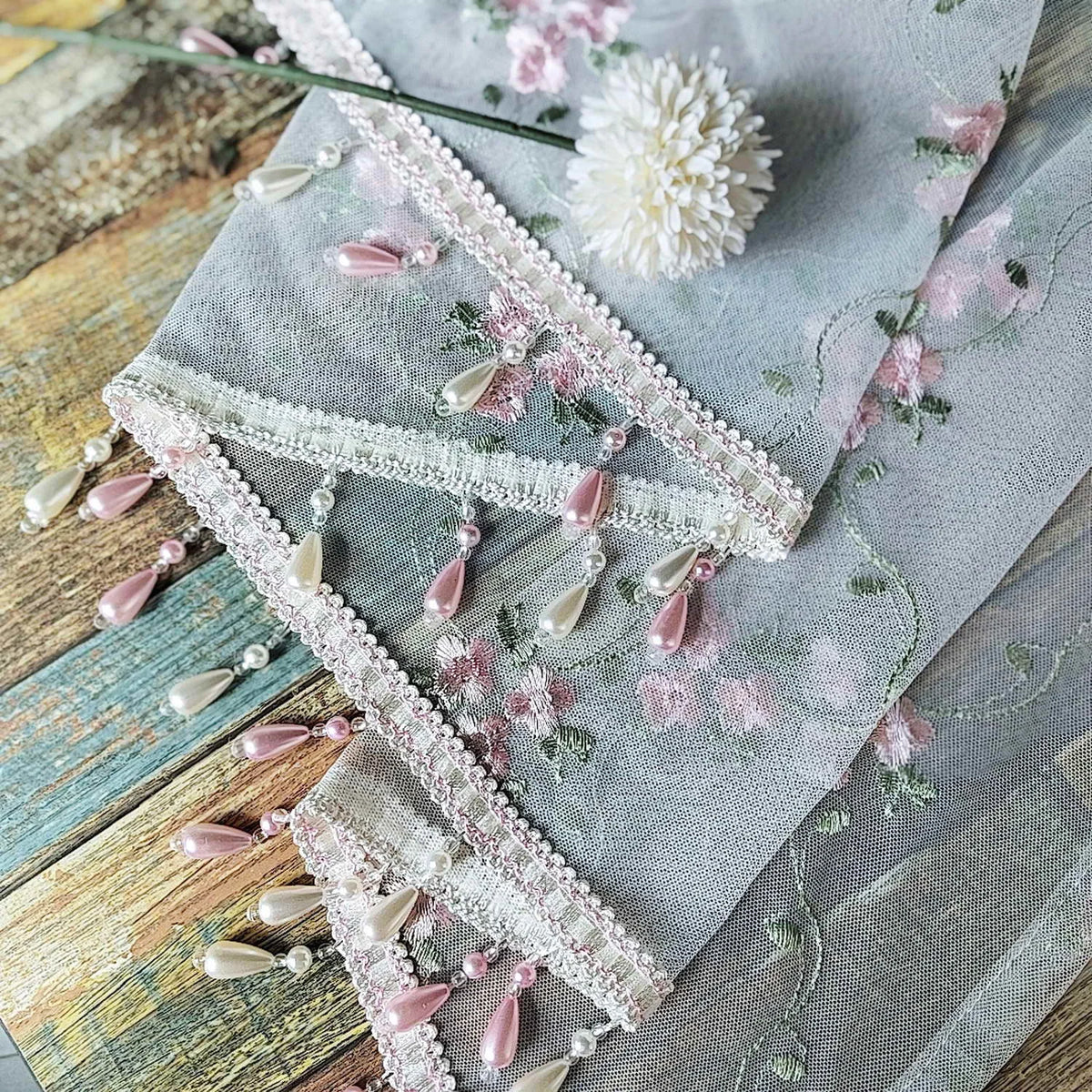 Embroidered Floral Lace Valance Curtain