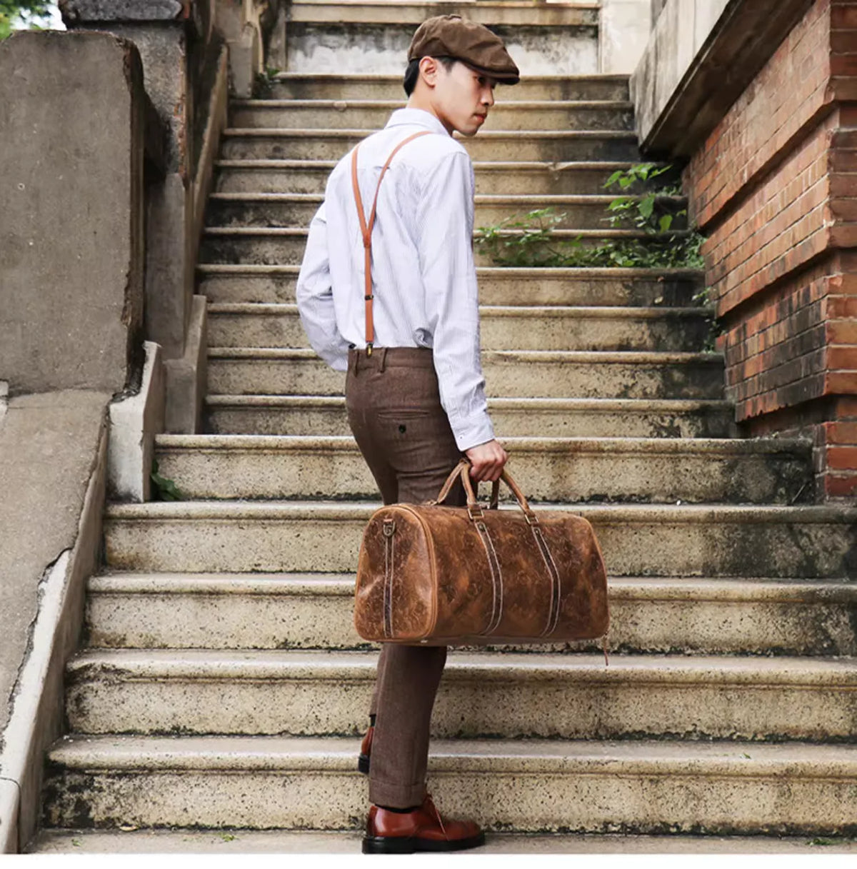 Vintage Embossed Leather Travel Duffle Bag