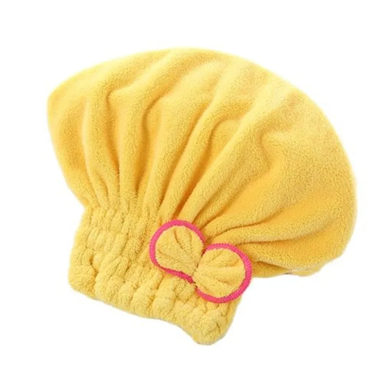 Yellow microfibre quick-dry hair towel wrap with a bowknot