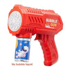Red astronaut bubble gun toy with a silver can and a white bubble is visible.