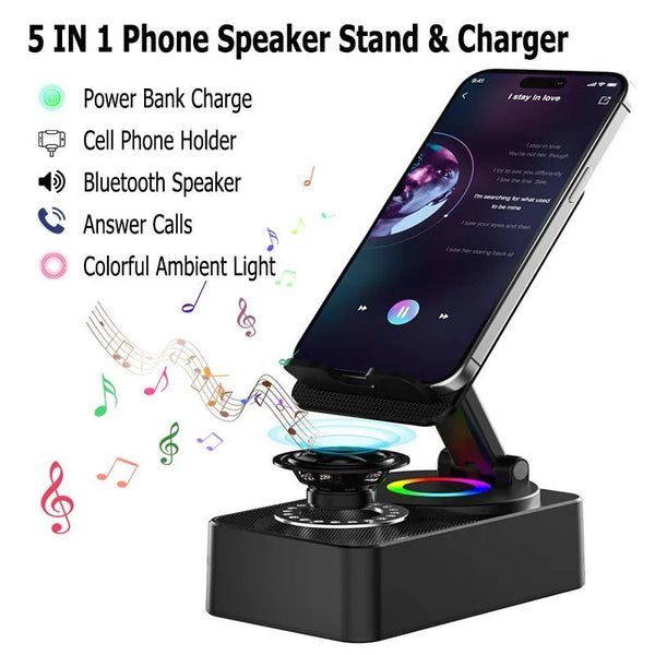 Wireless Bluetooth Speaker with Phone Stand and Built-in 1200mAh Power Bank