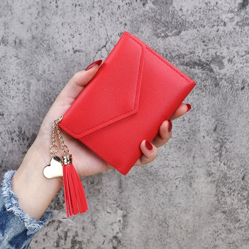 Compact PU Leather Clutch Wallet with Tassel