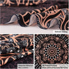 Close-up of a black and orange tapestry featuring intricate swirling patterns, showcasing delicate sewing and HD digital prin