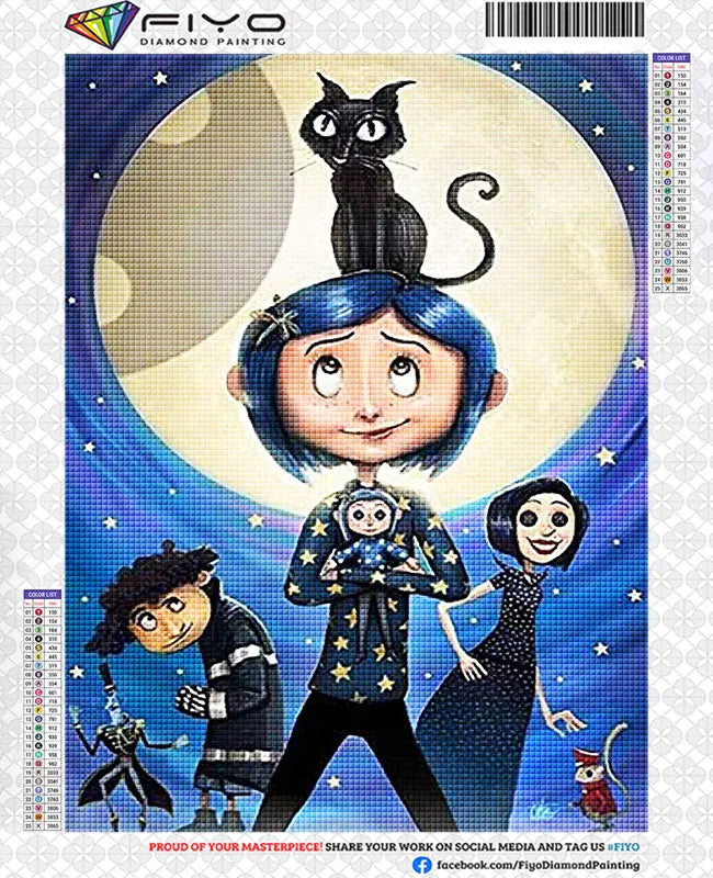Diamantmal-Set mit Familienporträt von Mutter, Vater und Kind vor Sternen-Nacht-Hintergrund
