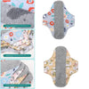 Reusable cotton menstrual pads in various floral patterns and solid colors