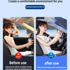 Comparison showing a car interior before and after using a sun shade for cooling and shading.
