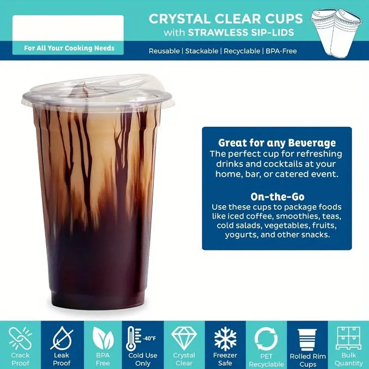 Clear Disposable Plastic Cups with Lids for Iced Drinks