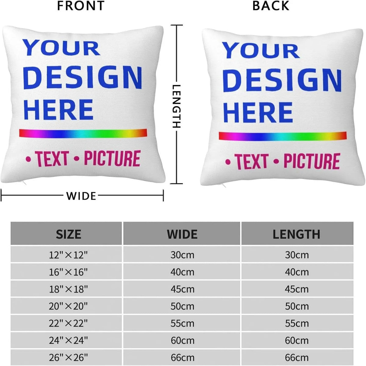 A set of rectangular throw pillow covers in various sizes and dimensions, showing front and back designs.