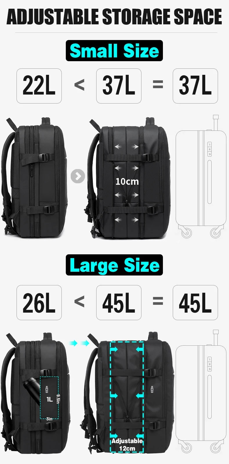 Expandable Travel Backpack with Laptop Compartment