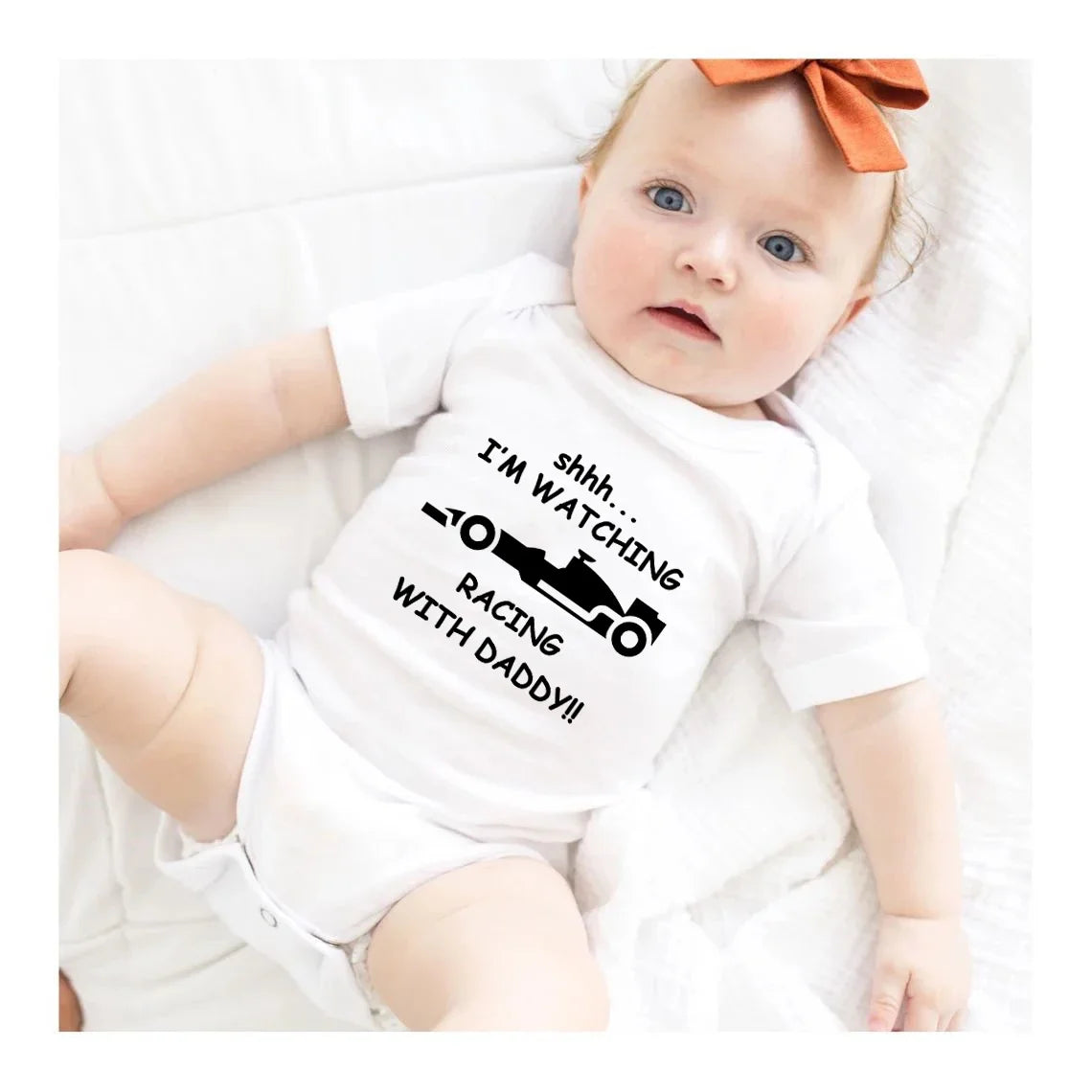 Funny Racing Baby Bodysuit - 'Watching Racing with Daddy' Newborn Romper