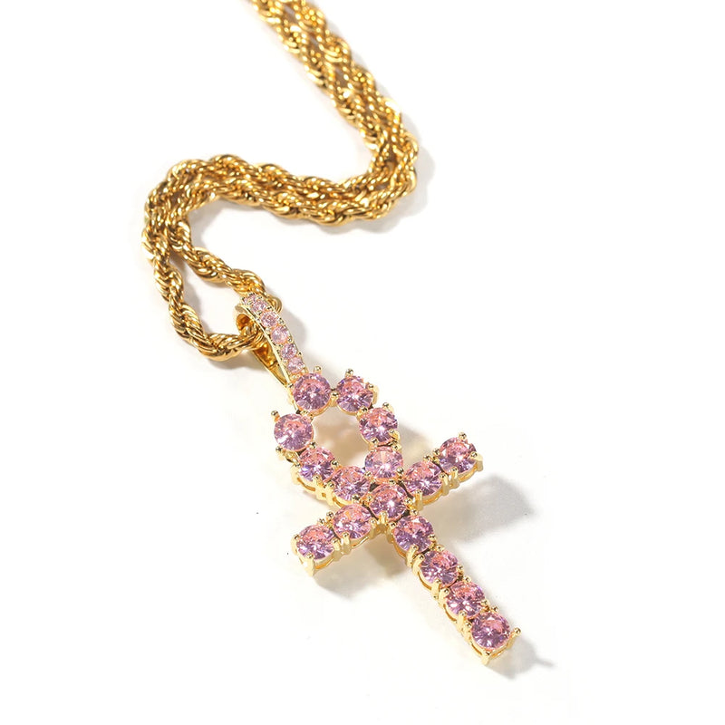 Rainbow Ankh Cross Pendant Necklace