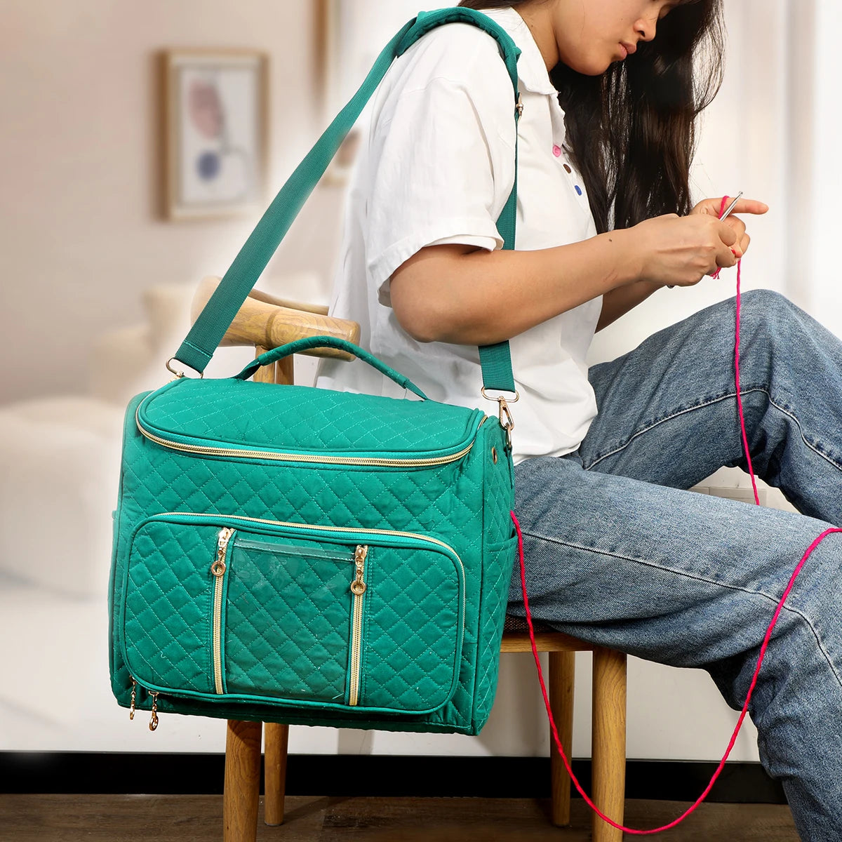 Portable Yarn Storage & Crochet Organizer Bag