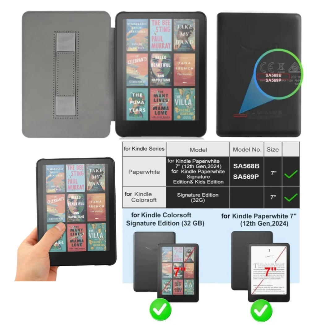 Premium Leather Case for Kindle Paperwhite (2024) with Hand Strap & Auto Sleep/Wake
