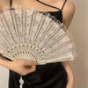 Elegant Lace Fabric Hand Fan with Floral Design