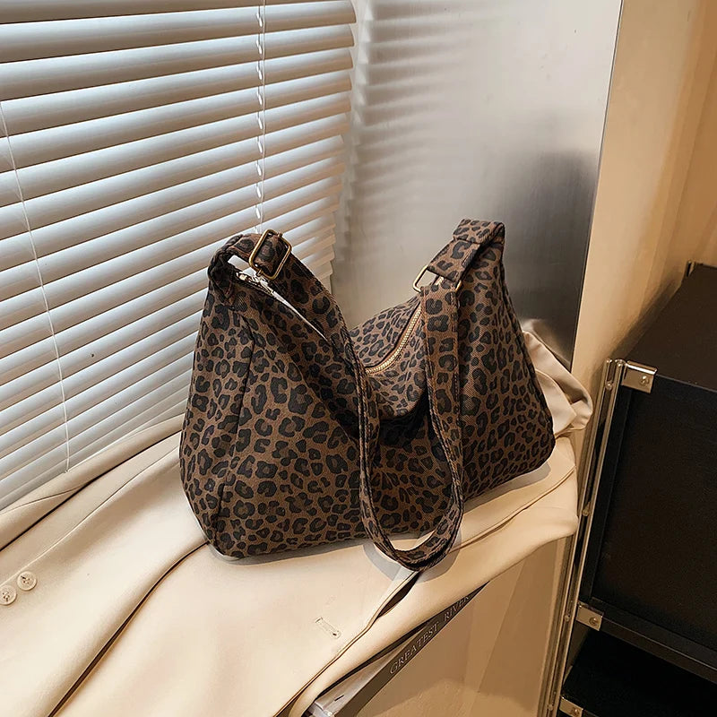 Leopardenmuster Canvas Umhängetasche