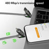 A multi USB-C cable is shown connecting a device to a laptop, illustrating a 480 Mbps transmission speed.