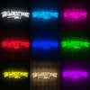 A grid of neon signs displaying the phrase The World Is Yours in various colors including white, blue, pink, red, and green.