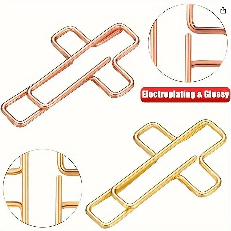 Elegant Gold & Rose Gold Cross Paper Clips – 20 Pack