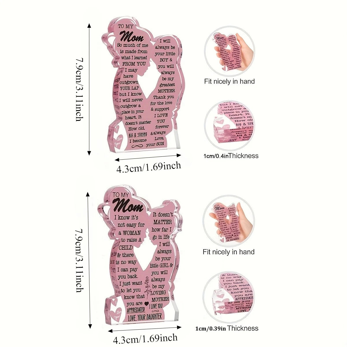 Herzliches Acryl-Schreibtischschild für Mama mit Herz- und Textdesign