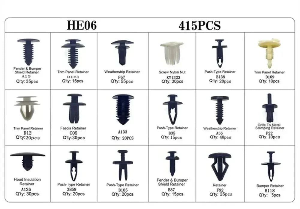 Universal Auto Trim Clip Assortment Kit – Plastic Push Rivets & Fasteners