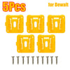 Five yellow plastic battery holders and screws for Dewalt power tools