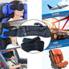 A 3-in-1 travel neck pillow and sleep mask with adjustable head support shown in use for plane, car child seat, and general t