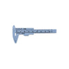 A light blue plastic vernier caliper tool used for measuring inside, outside, depth, and step dimensions.