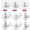 Set of magnetic curtain clips with detachable button fasteners shown in various sizes and angles.