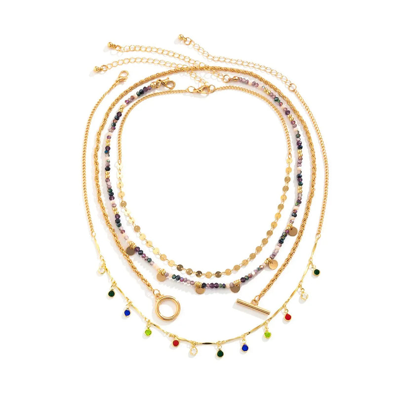 Boho Crystal Sequin Tassel Choker Necklace Set
