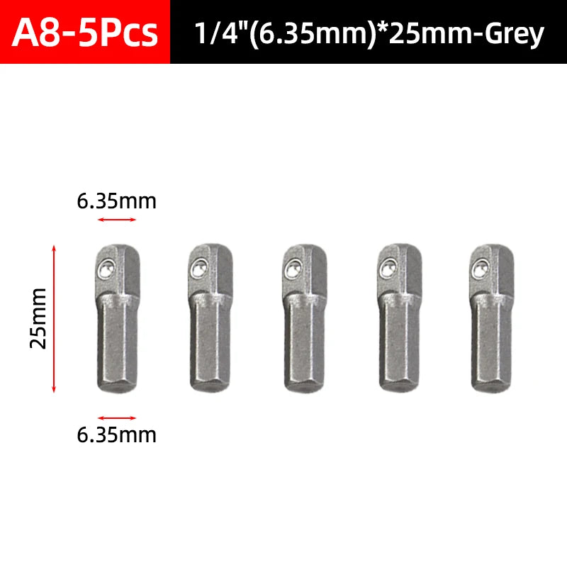 Hex Shank Socket Adapter Set for Power Drills (1/4, 3/8, 1/2 Inch)