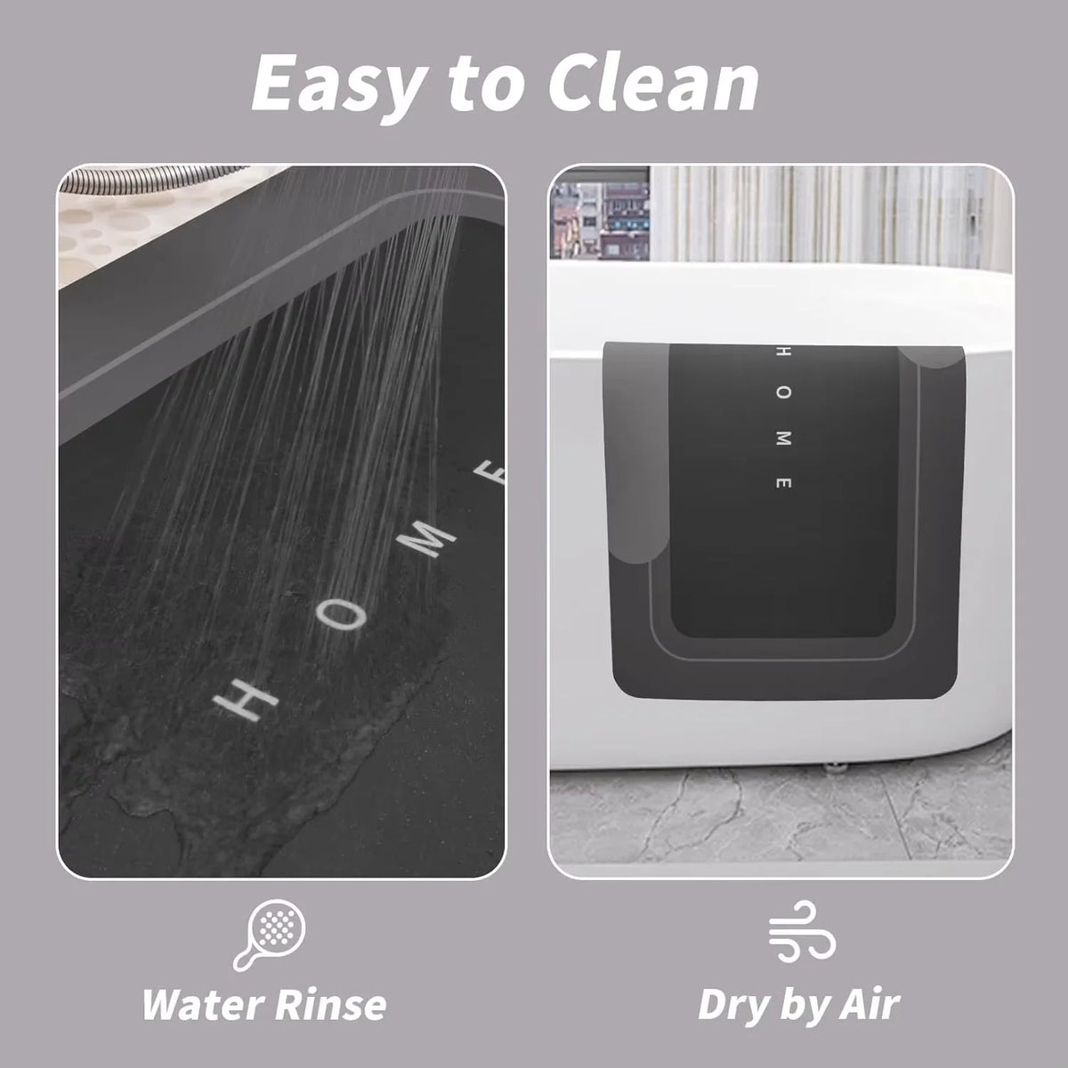 Image showing a floor mat being rinsed with water and another mat drying by air.