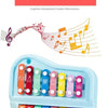 A light blue Montessori musical xylophone piano with colorful bars for toddlers.