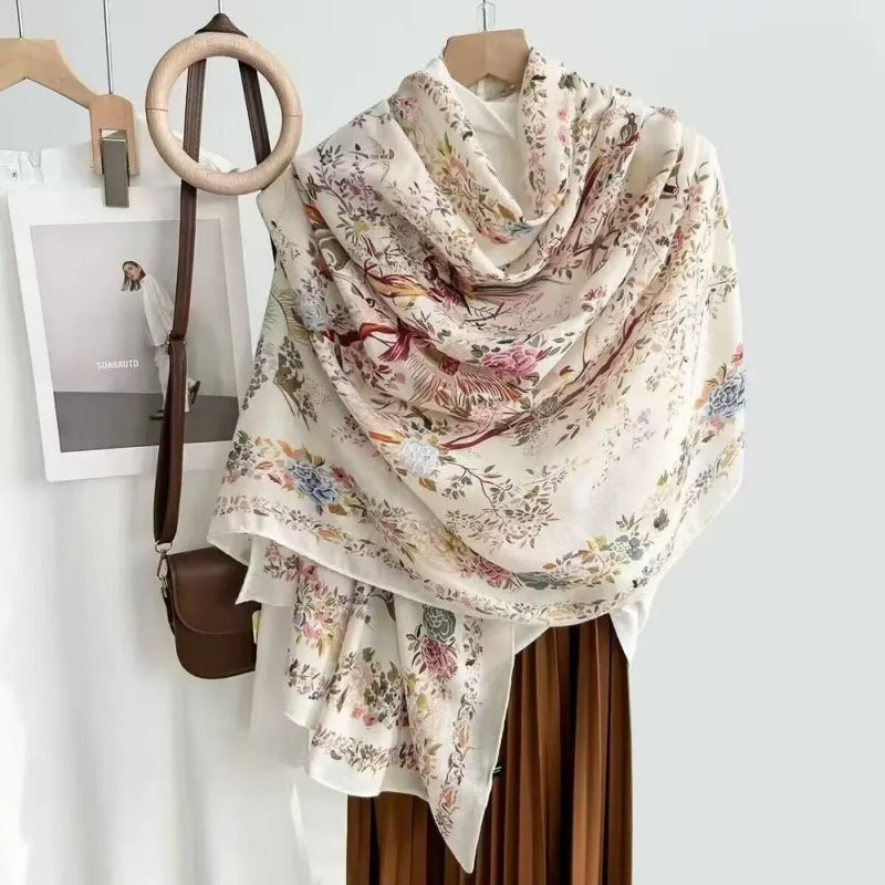 Large Color-Block Cotton-Linen Feel Scarf & Shawl