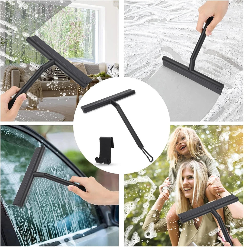 Shower Squeegee with Hanging Silicone Holder for Glass Doors & Mirrors