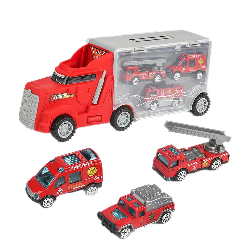 Set de 10 Vehículos de Construcción con Camión Almacenador
