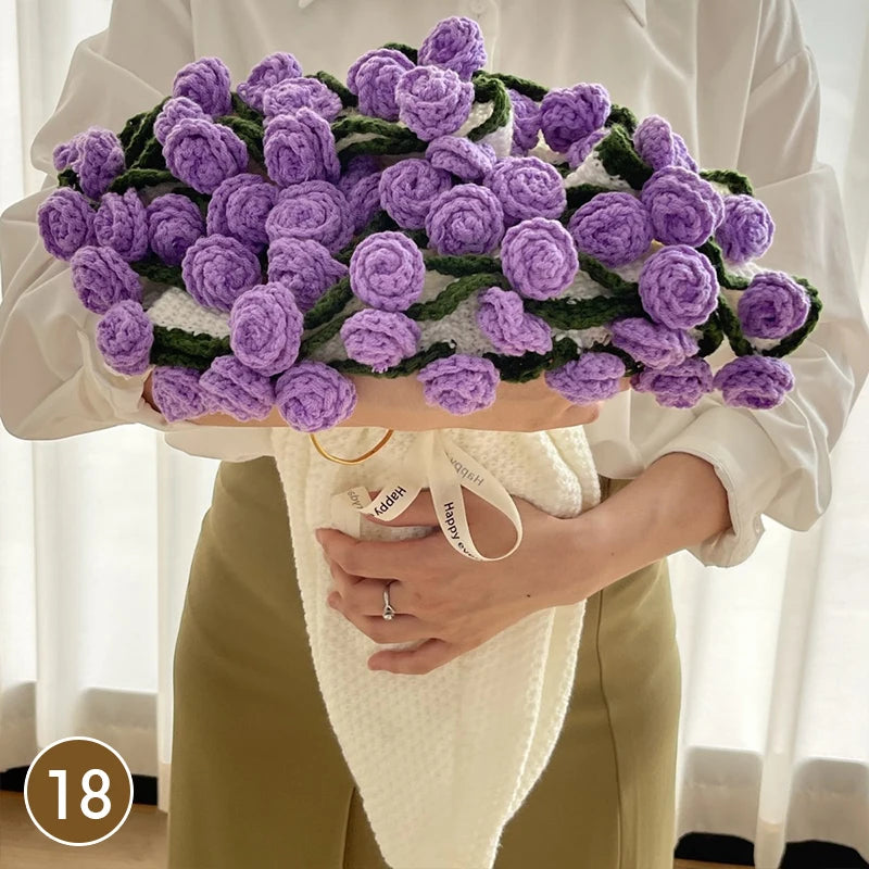 Hand Knitted Rose Bouquet Throw Blanket