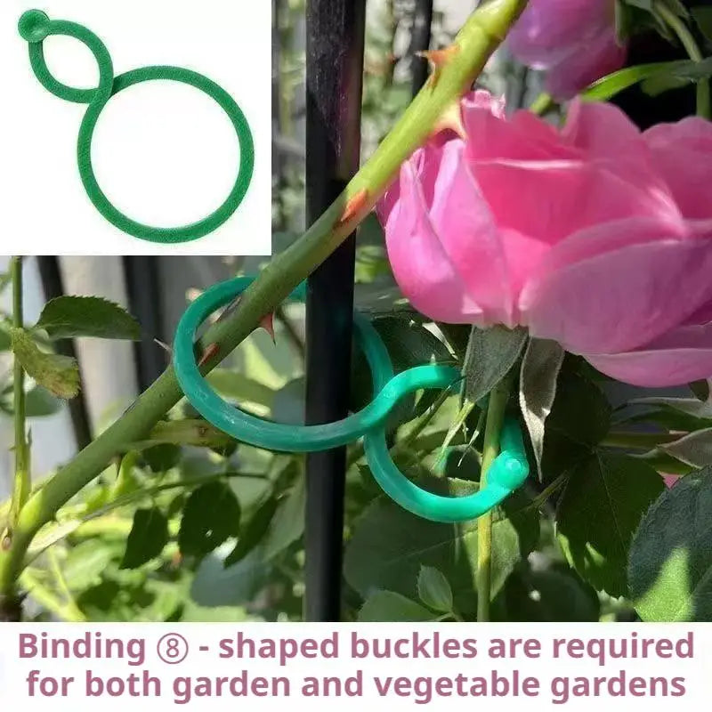 Green shaped garden plant support clips used for binding vines and vegetables