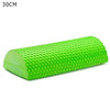 A bright lime green half-round EVA foam roller, 30cm long, used for muscle relief and yoga balance.