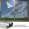 A split view of a window with one-way transparent film protecting the glass from sun and heat.
