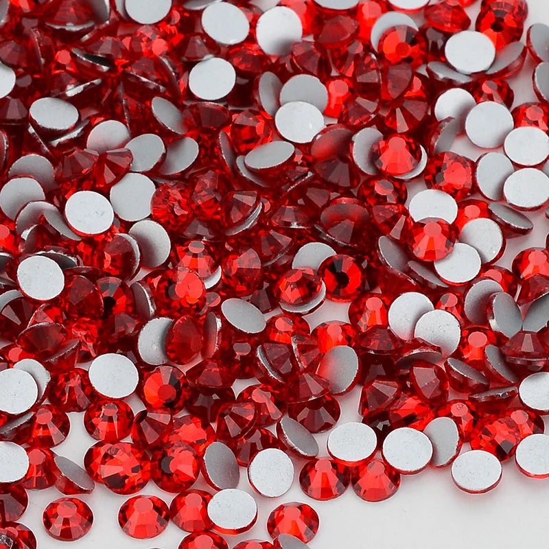 Red Glass Flatback Rhinestones - Multi-Color Glitter Round Crystals for DIY Crafts